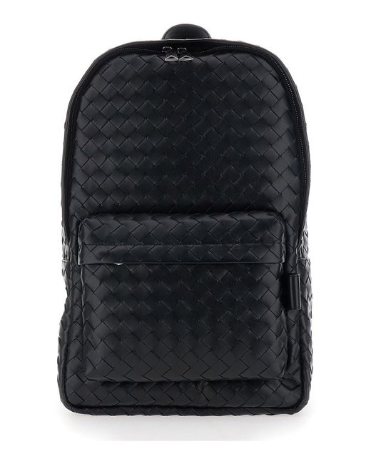 Bottega Veneta Black Backpack With Adjustable Straps And Leather Intre for men