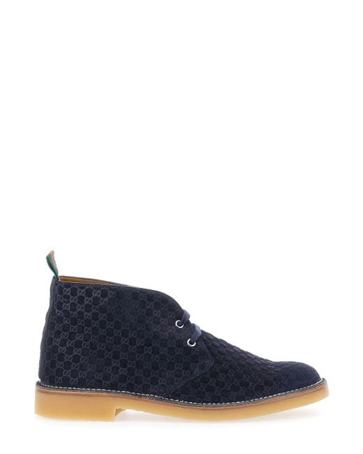Gucci Blue Ankle Boots With Web Detail On The Heel And Low Heel for men