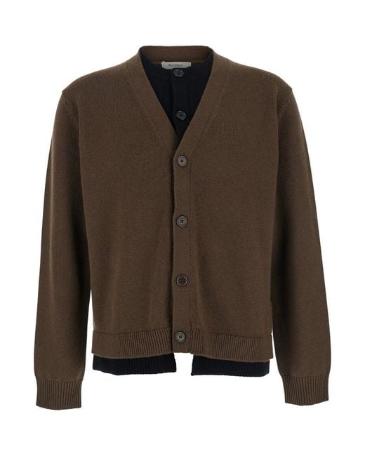J.W. Anderson Brown Jw Anderson Cardigan With V-Neck And Layered Design for men