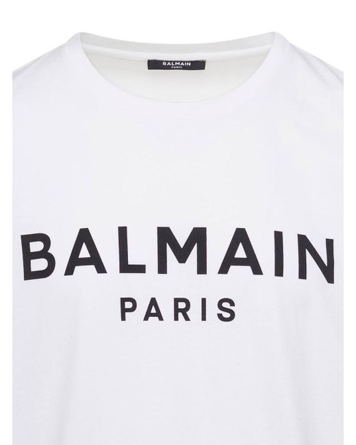 T-Shirt Girocollo Con Stama Lettering Logo A Contrasto di Balmain in White da Uomo