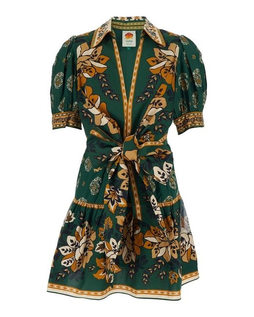 Farm Rio Green Mini Dress Ayla Cotton