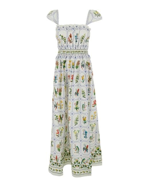 Farm Rio White Long Dress, Cotton