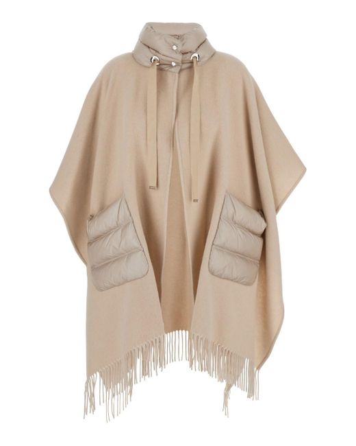 Herno Natural 'Warmy' High Neck Poncho With Patch Pockets