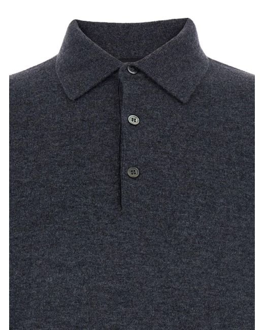 Le Plain Blue Sweater With Polo Shirt Style Collar And Long Sleeves In for men