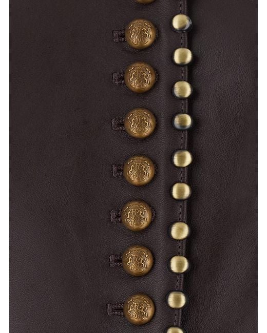 Etro Black Leather Jacket With Elegant Details And Soft Lining For