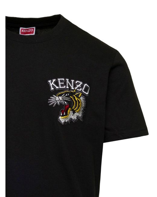 KENZO Black Slim T-Shirt With Tiger Patch for men