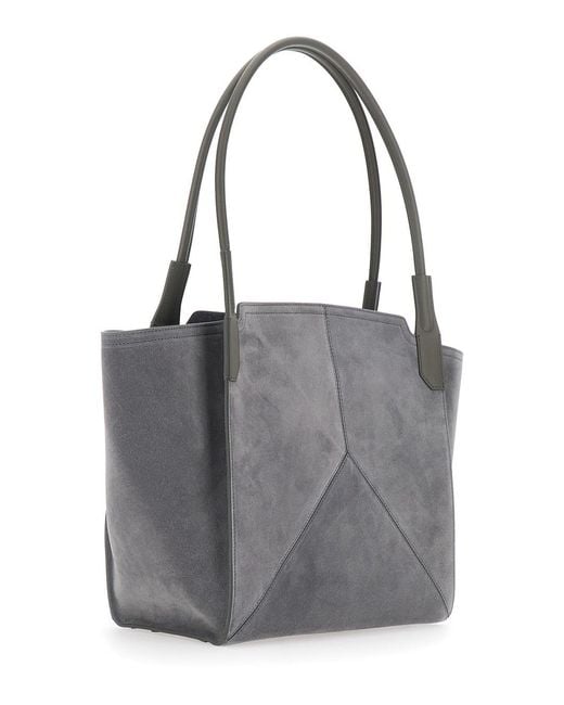 Victoria Beckham Gray 'Victoria Small' Tote Bag With Embossed Logo Lettering On The Front