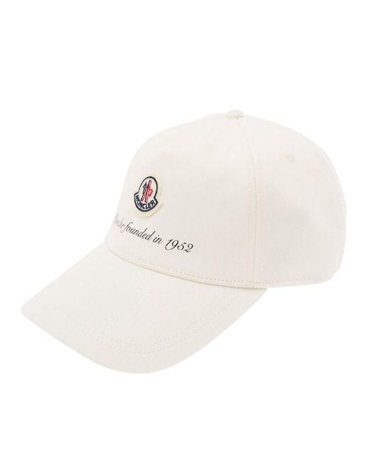 Moncler White Baseball Cap With Logo Patch for men