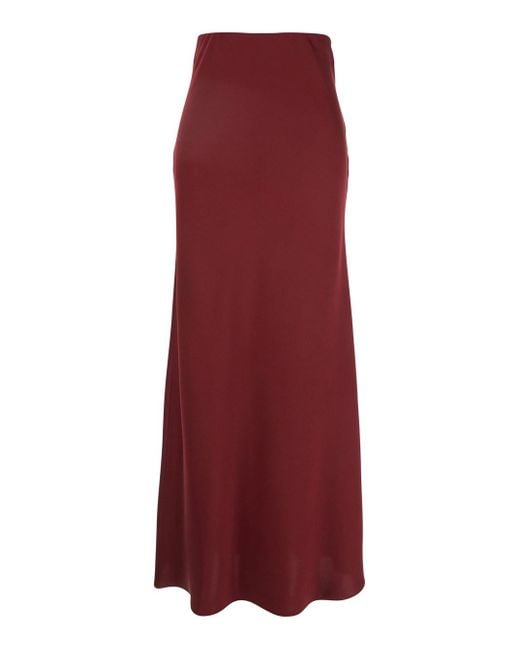 Le Plain Red Long Skirt With Volant Detail
