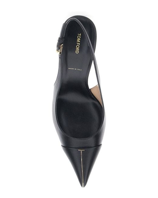 Tom Ford Metallic Slingback Pumps With High Heel And T Plate On The Front