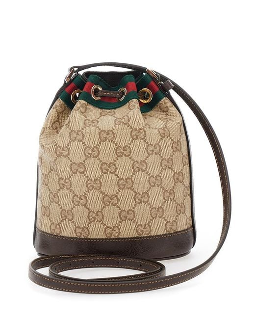 Gucci Natural Crossbody Bag With Drawstring Closure And Web Stripe