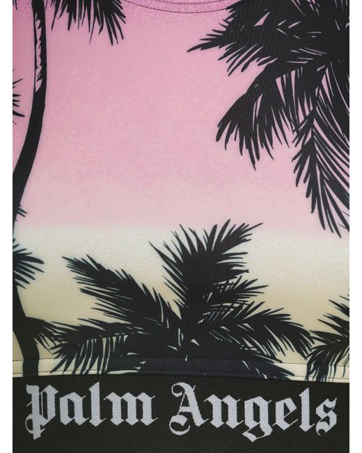 Top sportivo con stampa grafica all-over e banda elastica in tessuto stretch donna di Palm Angels in Pink