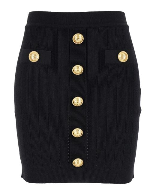 Balmain Black Mini Pencil Skirt With Jewel Buttons