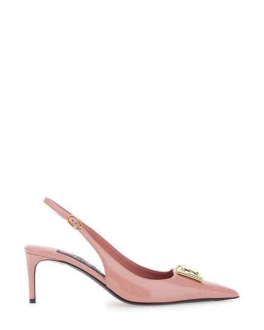 Dolce & Gabbana Pink Slingback Pumps With Logo Plaque On The Front In