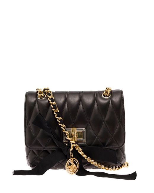 Lanvin Black Woman's Quilted Leather Crossbody Bag With Bow