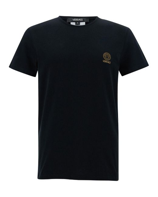 Versace Black Crewneck T-Shirt With Medusa Logo Print for men