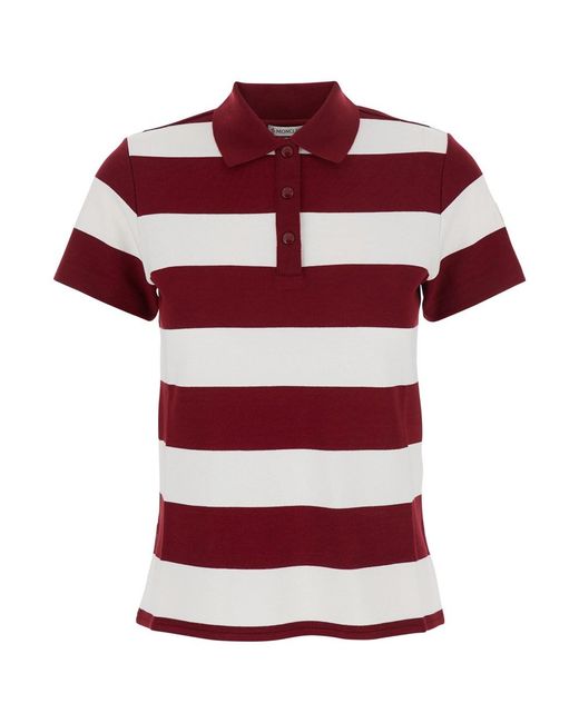 Polo Con Patch Logo Sulla Manica E Motivo A Righe All-Over In di Moncler in Red