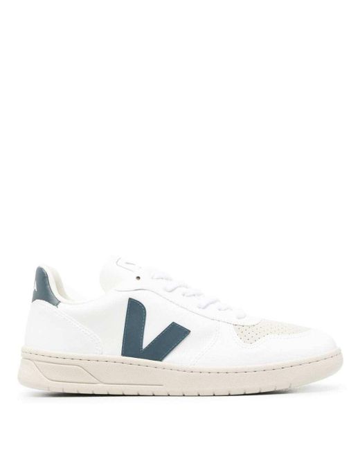Veja 'v10' Lowtop Sneakers With Logo In Vegan Leather Man in White for