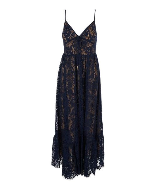MICHAEL Michael Kors Blue Long V-Neck Lace Dress