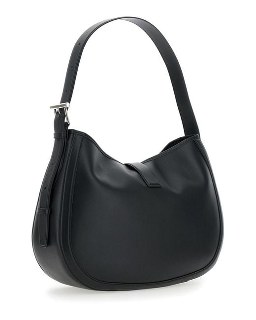 McQueen Black Shoulder Bag With Adjustable Shoulder Strap And T Buckle Closure On The Front