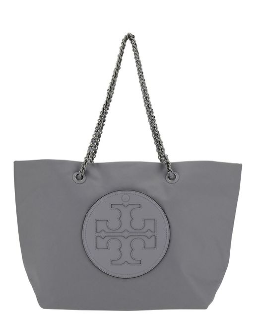 Tory Burch Gray 'Ella' Tote Bag With Logo Patch
