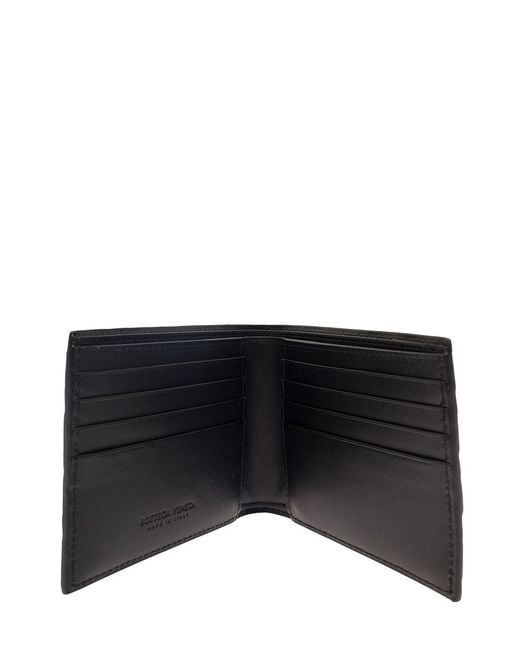 Bottega Veneta Black Bi-Fold Wallet With Intreccio Motif for men