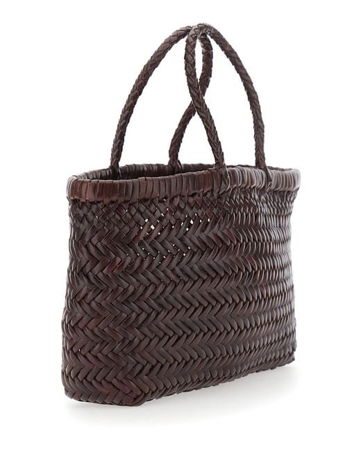 Dragon Diffusion Brown Mini Flat Gora Basket With Handles And Leather