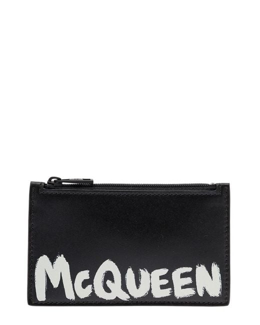 McQueen Black Leather Card Holder for men