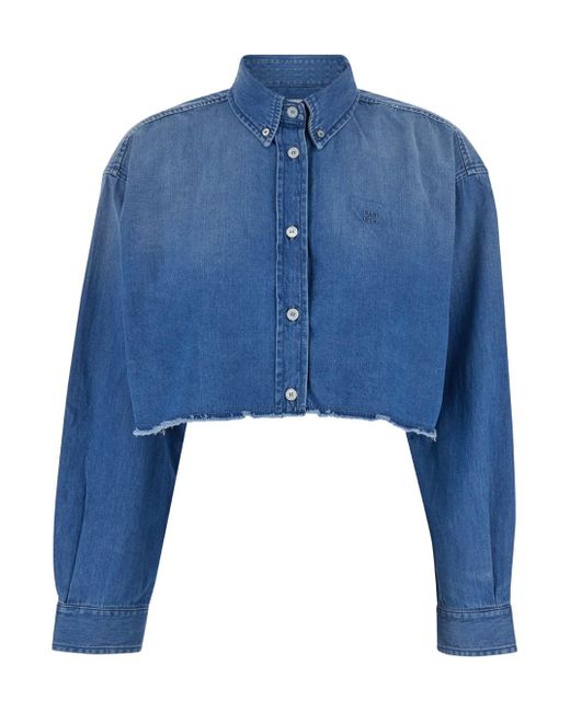 Camicia Crop Di Jeans di Givenchy in Blue