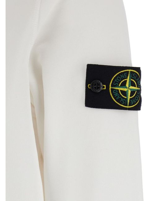 Stone Island White Hoodie With Drawstring And Logo Patch On Sleeve In for men