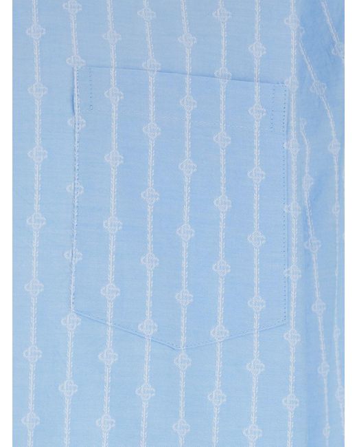 Casablanca Blue 'Laurel' Light Shirt With Pointed Collar And All-Over Logo Print for men