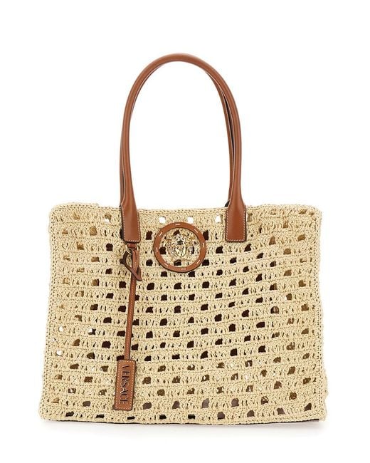 Versace Natural 'La Medusa' Tote Bag With Medusa Logo Plate And Removabl