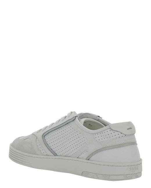 Fendi White Low Top Sneakers With Ff Detail And Perforated Design for men
