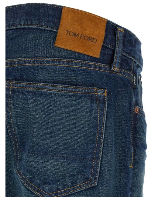 Tom Ford Blue Denim Mid-Rise Slim Fit Jeans for men