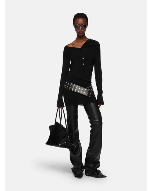 The Attico Black Mini Dress With Cowl Neck And Flared Sleeves