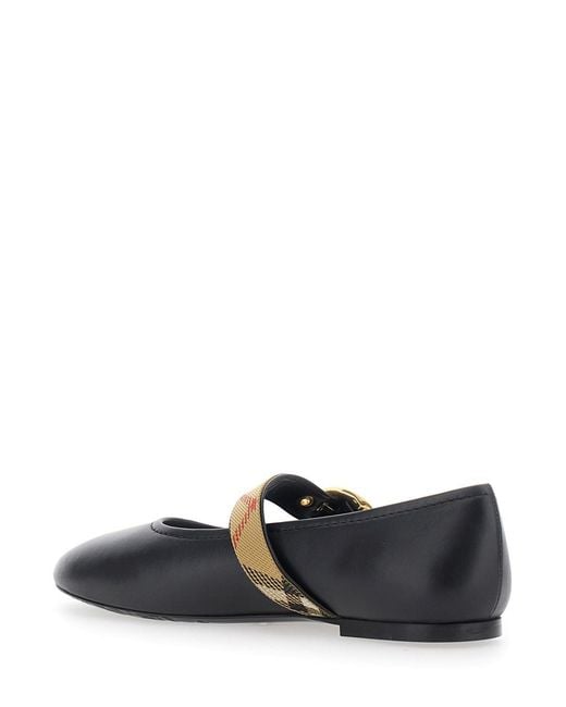 Burberry White 'Robin' Ballet Shoes With Strap With Check Motif And Buckle