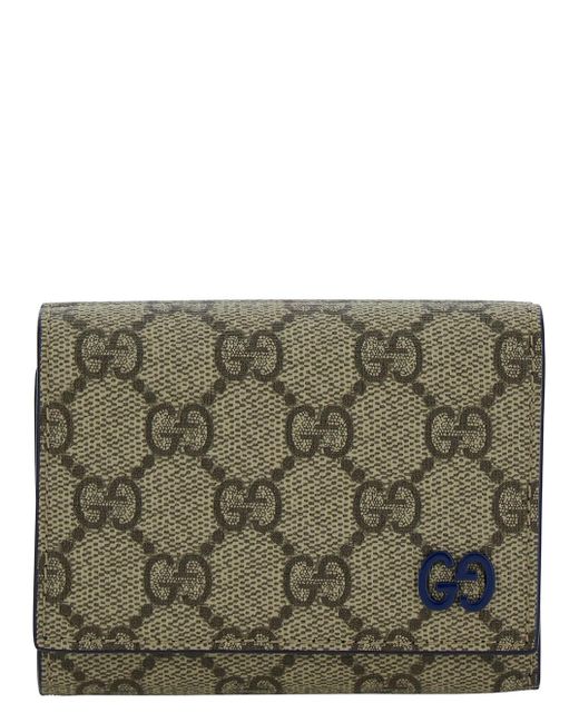 Gucci Gray Beige And E Tri-fold Wallet With Contrasting gg Detail In gg Supreme Fabric And Leather for men