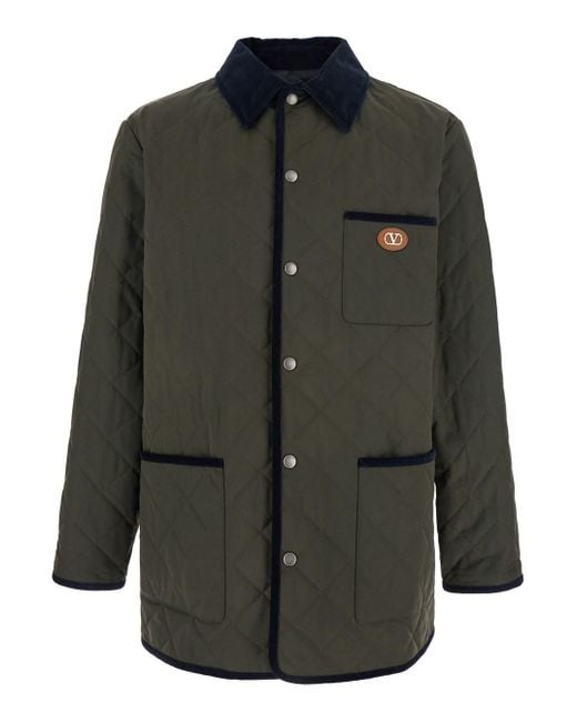 Valentino Black Quilted Jacket With Classic Contrasting Collar And Vlo for men