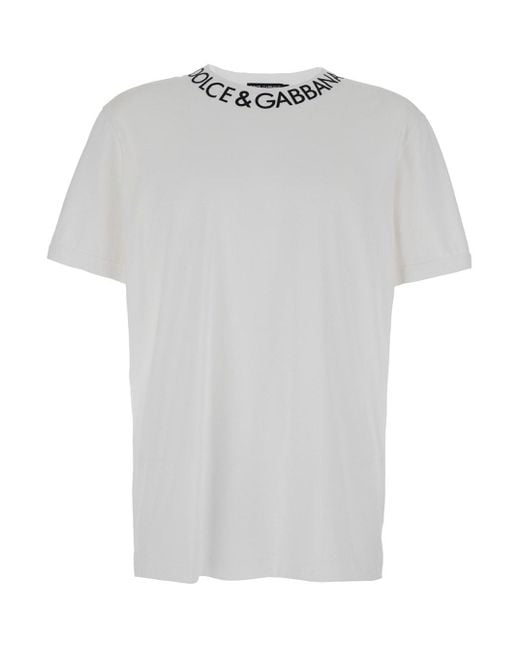 Dolce & Gabbana White T-Shirt With Contrasting Logo Print for men