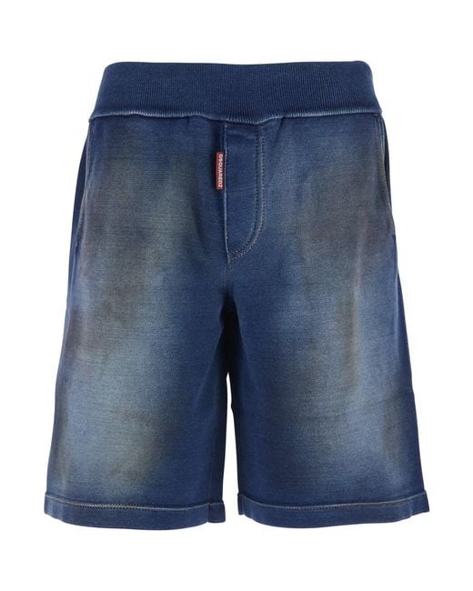 DSquared² Blue Shorts With Stretch Waist And Lived-In Effect for men