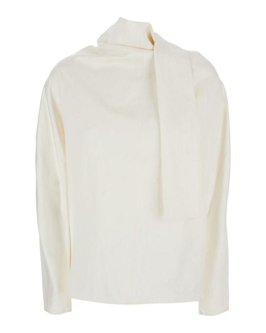 Totême White Blouse With Cowl Neck, Knot Back