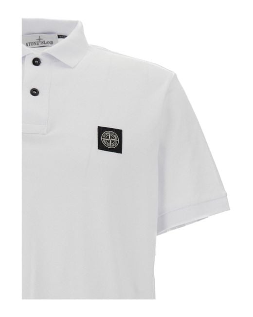 Stone Island White Polo Shirt With Logo Patch for men