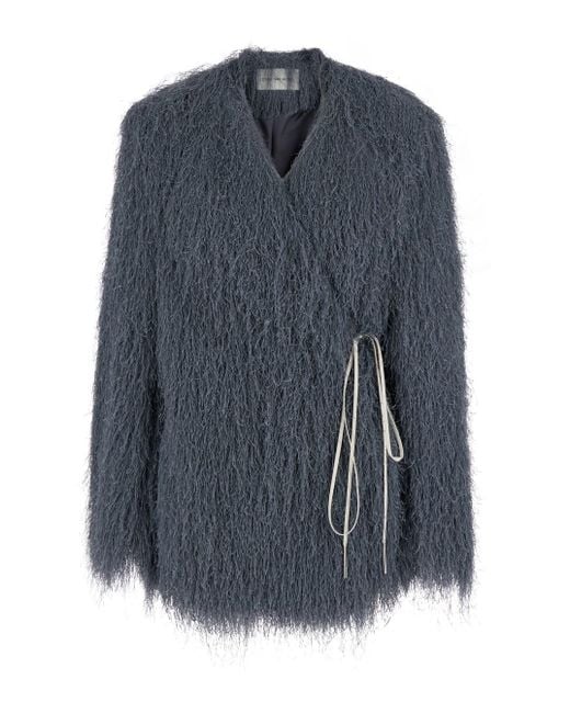 Dries Van Noten Blue V-Neck Jacket With Side Drawstring