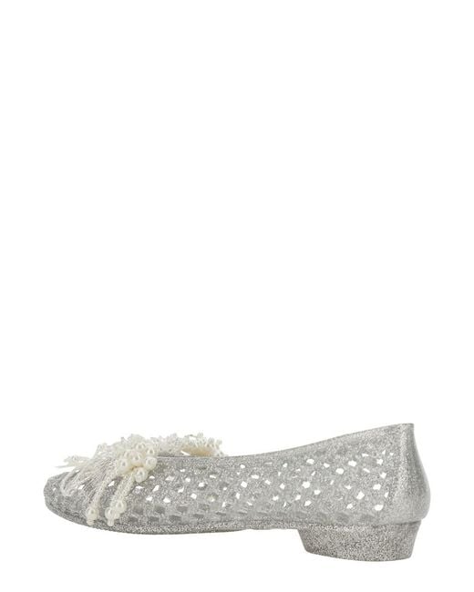 HEAVENLY JELLY White 'Muse' Color Ballet Shoes With Beaded Details