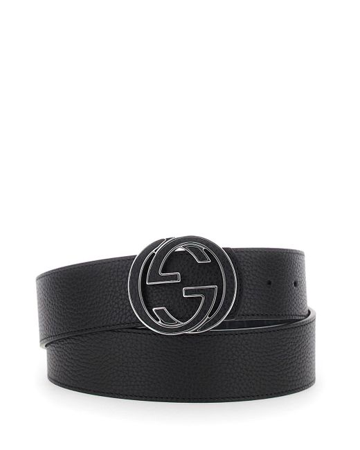 Gucci Black Reversible Belt With Interlocking G Buckle for men