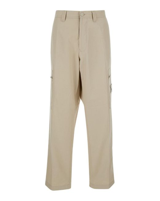 Stone Island Natural Wide Leg Trousers With Compass Logo for men