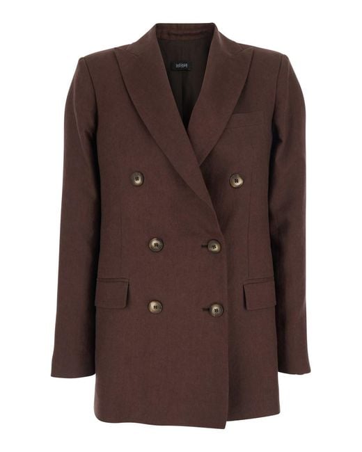 Le Plain Brown Double-Breasted Jacket With Peak Revers