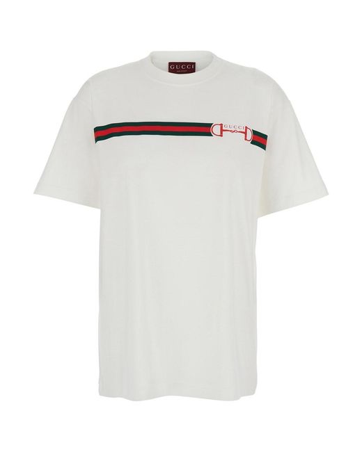 Gucci White Crewneck T-Shirt With Logo Print On The Front