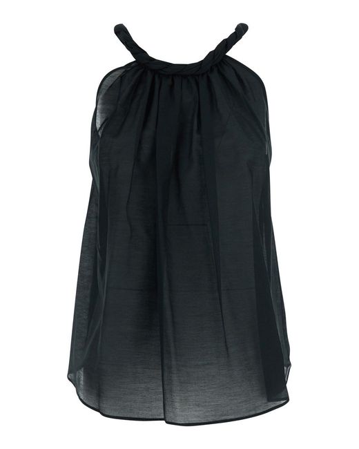 Semicouture Black Flared Sleeveless Top With Braided Detail On The Nec