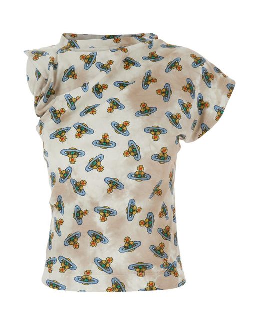 T-Shirt 'Hebo' Con Maniche Corte Asimmetriche Con Ru di Vivienne Westwood in Gray